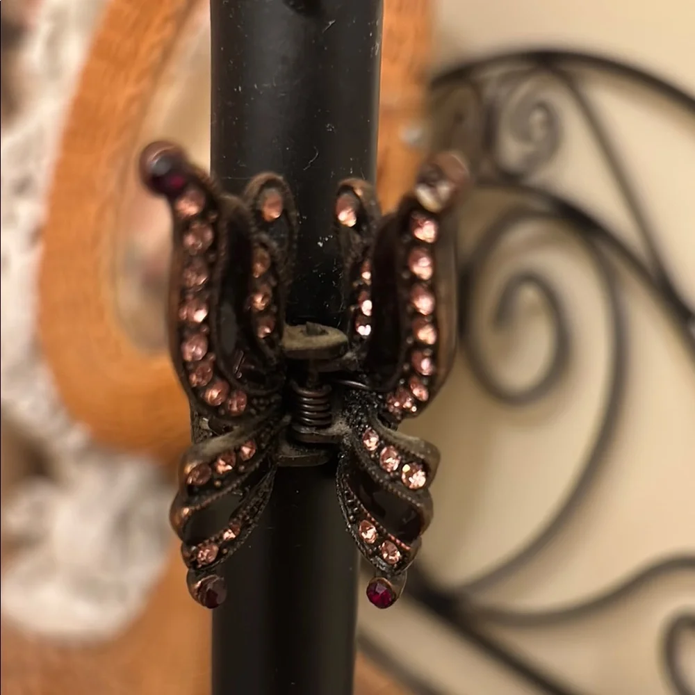 Vintage Butterfly Hair Claw with Pink Rhinestones